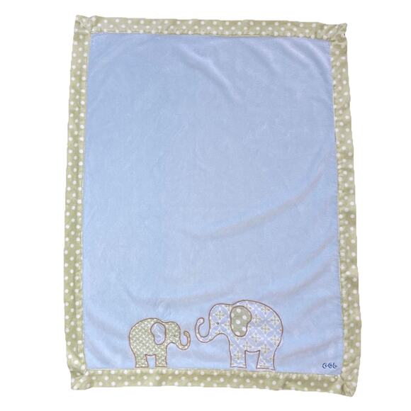Cocalo Blue Elephant Baby Security Blanket Green Polka Dot Trim Plush *READ* - Picture 1 of 9